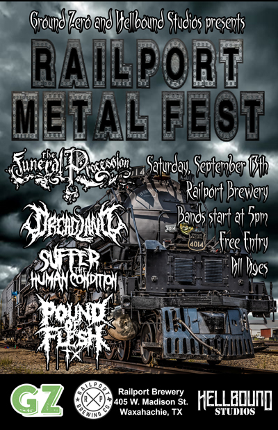 Concert Flyer / Poster with a steam engine, band logos and information on the show.
